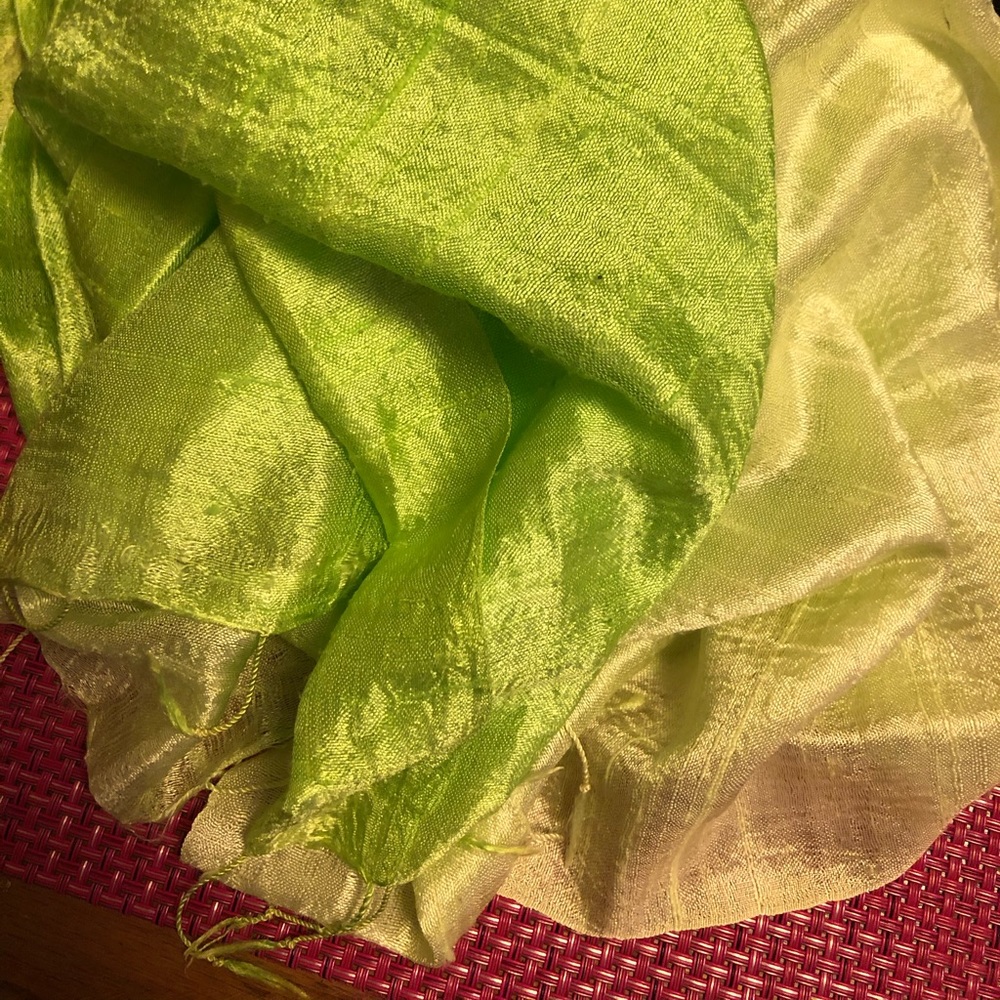 100% Silk Scarf, Long, Lightweight, Charteuse, with Tassles